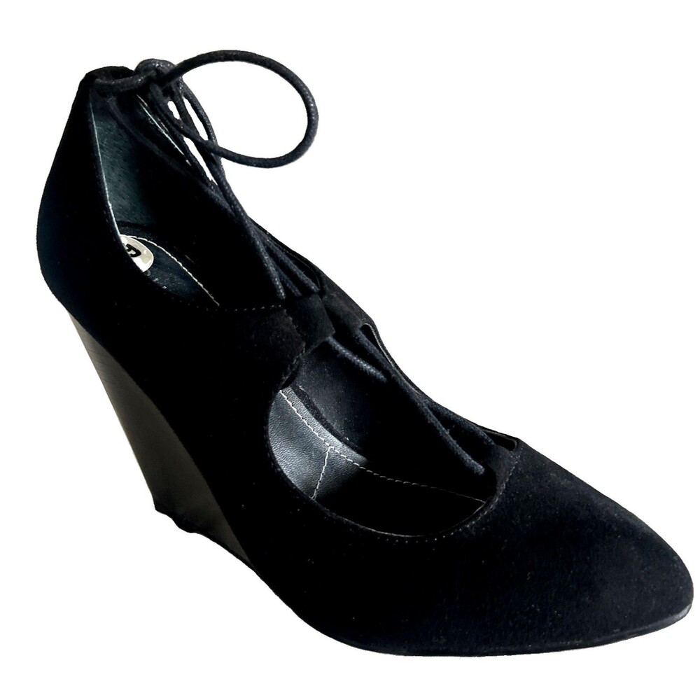 Charles by Charles David Black Suede Wedge Pump Ankle Lace Up Shoe 6.5M